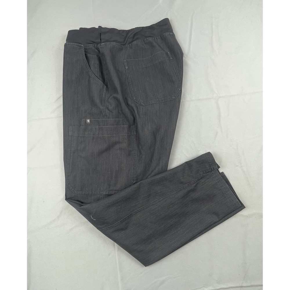 Figs Mens Scrub Pants Gray Cargo Jogger Elastic Waist Teal Drawstring Large